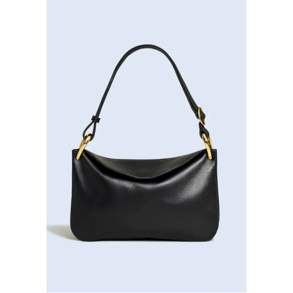 Madewell The Foldover Flap Shoulder Bag Black with Gold Hardware accent